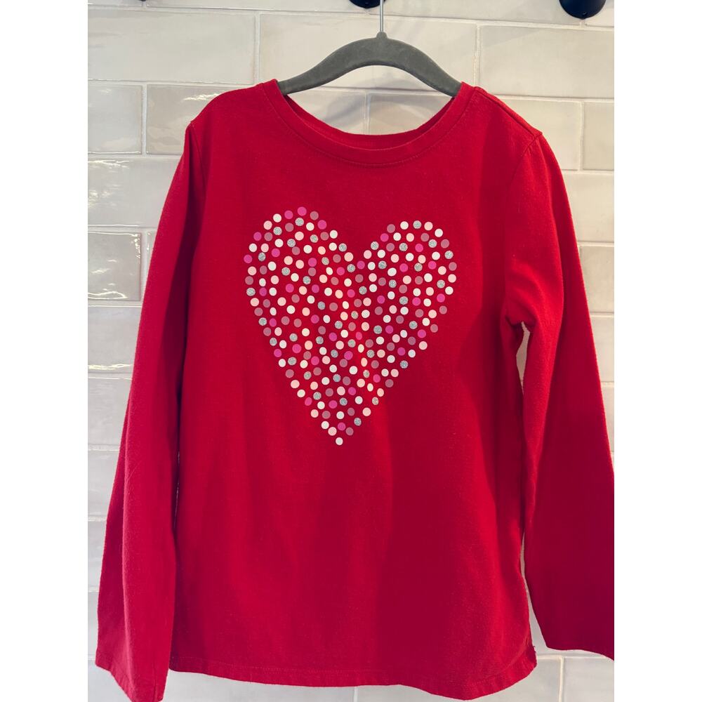 Girls Cat & Jack Cotton Red Long Sleeve T Shirt Hearts Valentines DaySize 7-8 - Picture 2 of 4